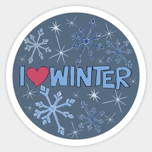 I Heart Winter Illustrated Text with snowflakes Sticker